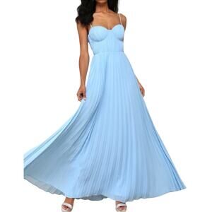 NWT Lulus Admirable Elegance Light Blue Pleated Bustier Maxi Dress Size Small